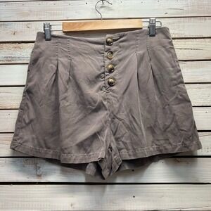 Tencel High Waist Pleated Shorts Neutral Minimalist Button Front Summer Size M